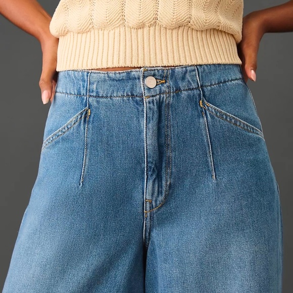 New Anthropologie Corset High Rise Baggy Culotte Jeans sz 33Tall Cropped Flared - Picture 6 of 15